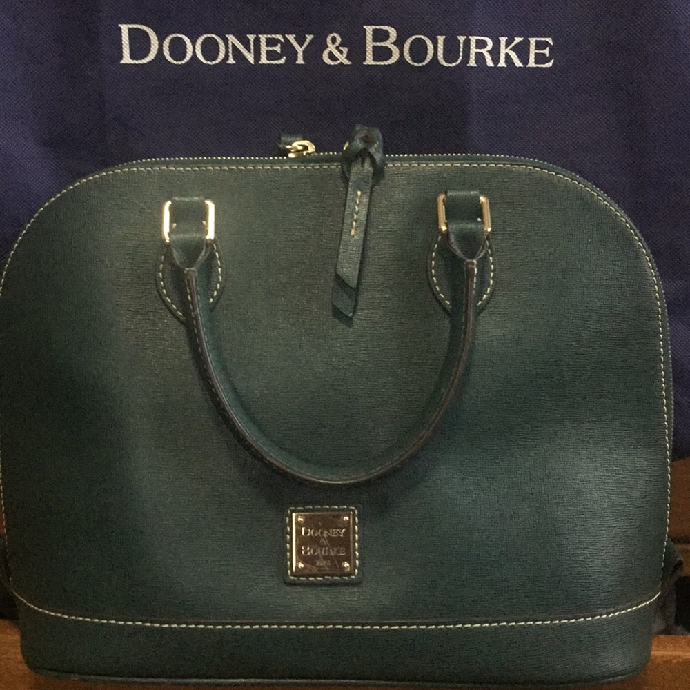 Dooney & Bourke Forest Green Leather Satchel with Gold Hardware